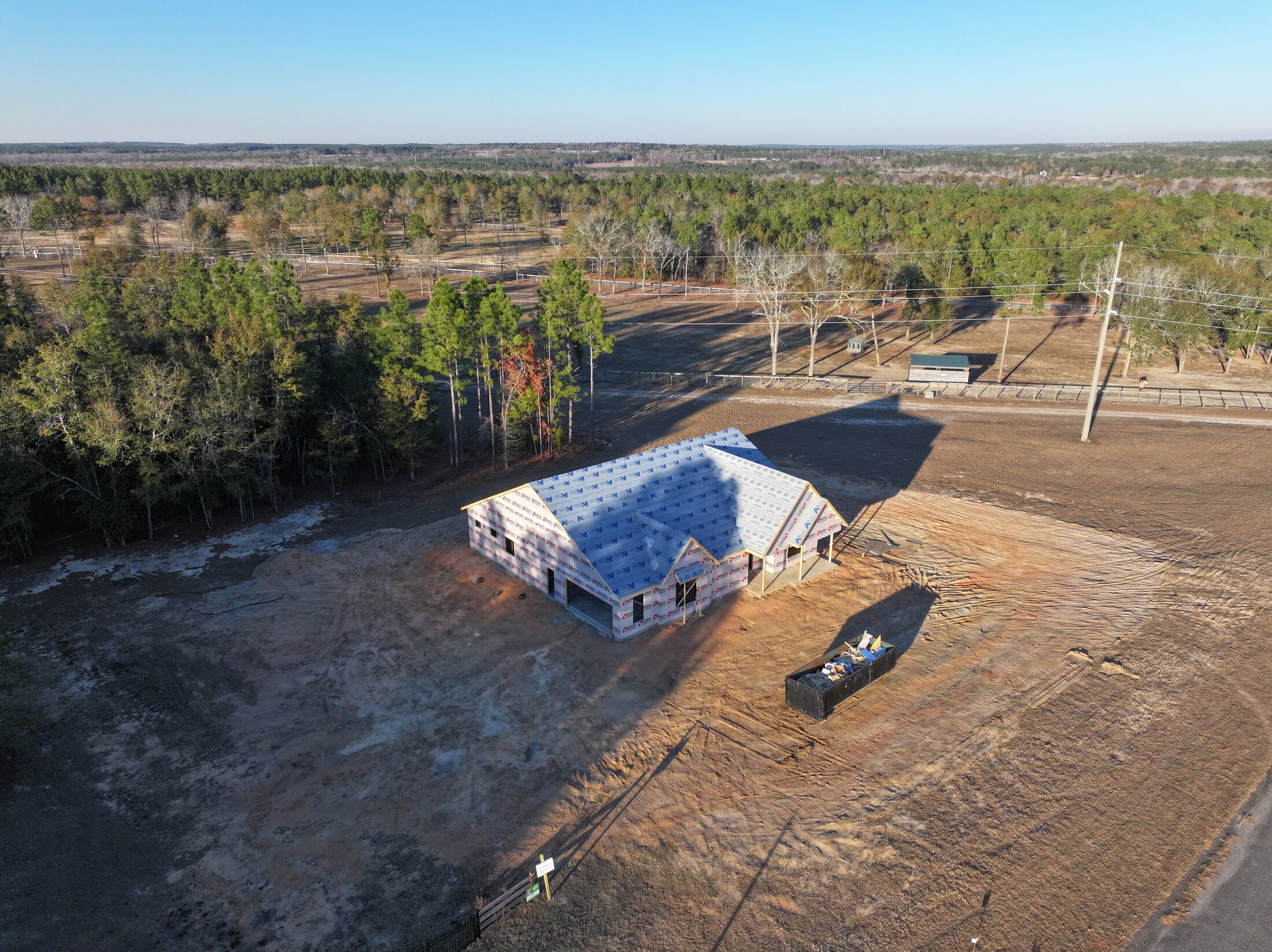 Finished custom home from above